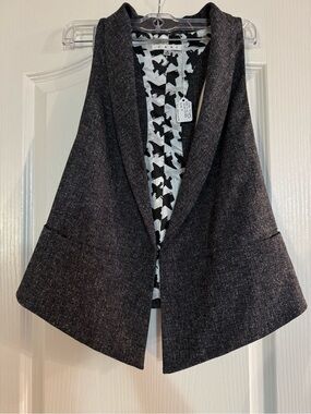 CAbi Eclipse Gray Tweed Open Front Vest Bird Lining 247 S